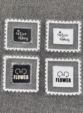 新款时尚潮牌白色透明花边蕾丝印花皮标方形装饰服装辅料标布贴