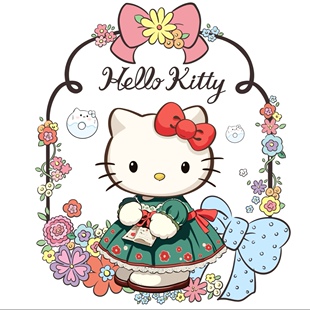 花环碎花边框Hello Kitty白墨烫画少女裙子卫衣DIY可熨烫热转印
