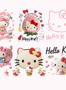 毛绒仿刺绣HelloKitty猫咪白墨烫画贴热转印衣服T恤帆布包DIY印花