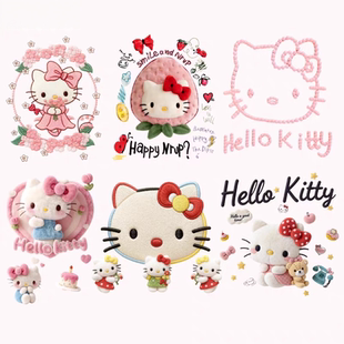 毛绒仿刺绣HelloKitty猫咪白墨烫画贴热转印衣服T恤帆布包DIY印花