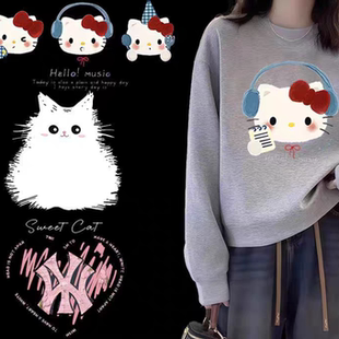 白墨烫画贴 hellokitty猫咪卡通趣味无影指T恤帆布包印花热转印贴