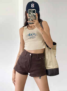 WS STUDIOS圆领天使字母印花百搭纯色高腰短款修身辣妹无袖背心女