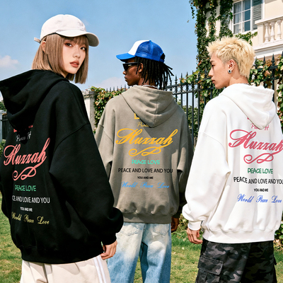HUZZAH嘻哈字母连帽卫衣情侣款