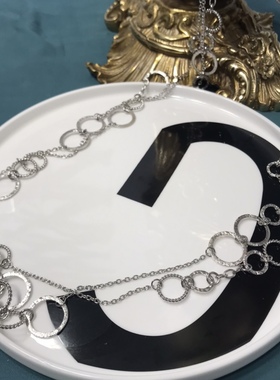 Vintage银色圆圈不规则链条时尚长款项链毛衣链保存品