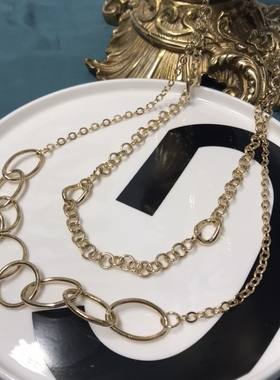 Vintage金色双层简约铜镀真金链条毛衣链保存品