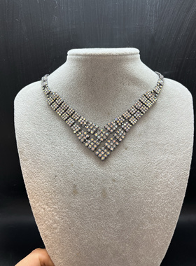 Vintage复古art deco风格炫彩莱茵石伸缩短款项链女时尚百搭锁骨