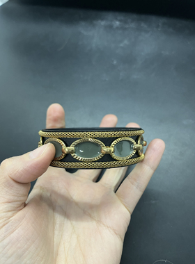 复古简约绿色手镯透明珐琅金属编织手镯小众设计高级感手镯