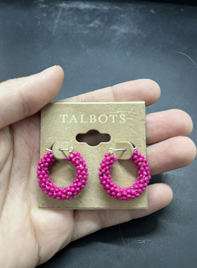 talbots 粉色米珠圆圈耳环 只有一件