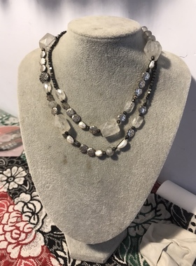 长款项链天然白水晶野生珍珠亮黑时尚长款项链半宝石 只有一件