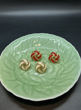Vintage耳夹红色白色珐琅彩旋转金色 无标保存品相完美实物好看