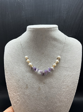 天然紫水晶碎石淡水珍珠项链女轻奢小众设计感高级感锁骨链925银