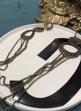 Vintage复古青古铜简约多层鱼鳞片片长款项链毛衣链保存品