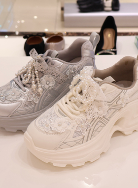 卡迪娜女鞋 KCL255003 2025年秋花朵珍珠饰扣老爹鞋 商场专柜同款