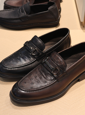 ML252035  哈森男鞋 HARSON  2025新款秋季皮鞋 牛皮/鸵鸟皮