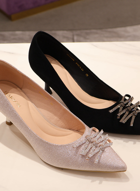 哈森女鞋 HS256002 HARSON2025年春款 细高跟蝴蝶结 商场新品