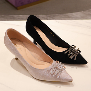 哈森女鞋 HS256002 HARSON2025年春款 细高跟蝴蝶结 商场新品