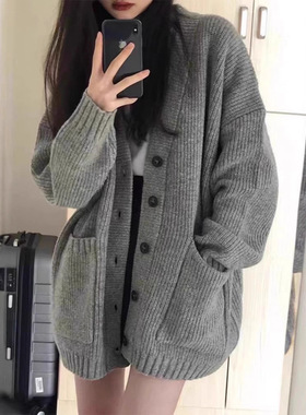 MOST官方高级灰色韩版LILY法式cardigan复古毛衣外套