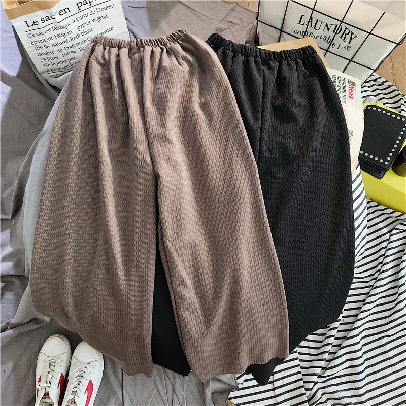 韩版新款ins原宿bf风个性宽松大码纯色阔腿休闲裤女学生高腰长裤