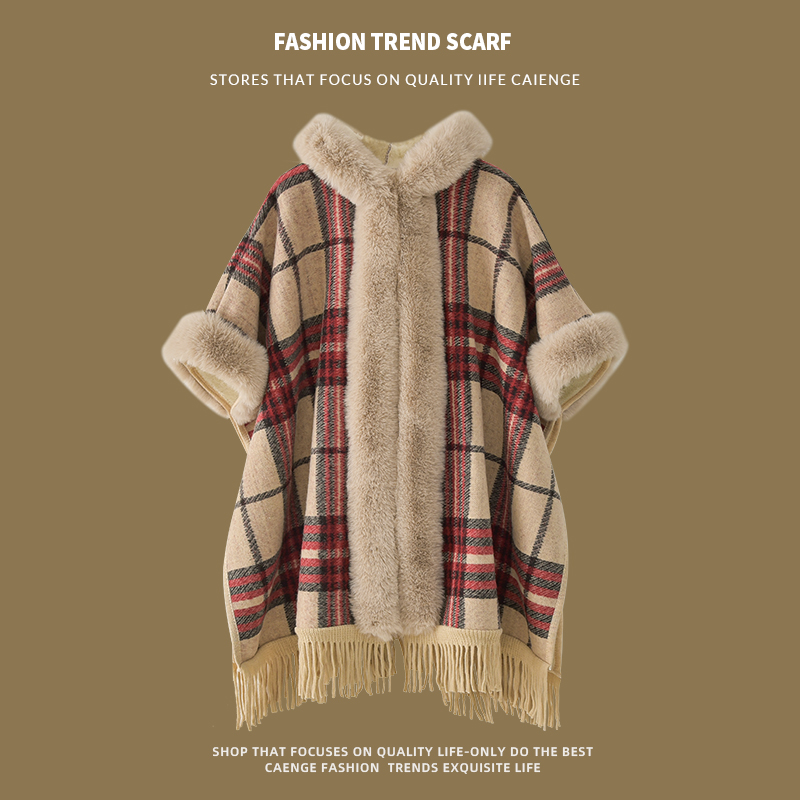 加绒加厚披肩女秋冬大毛领