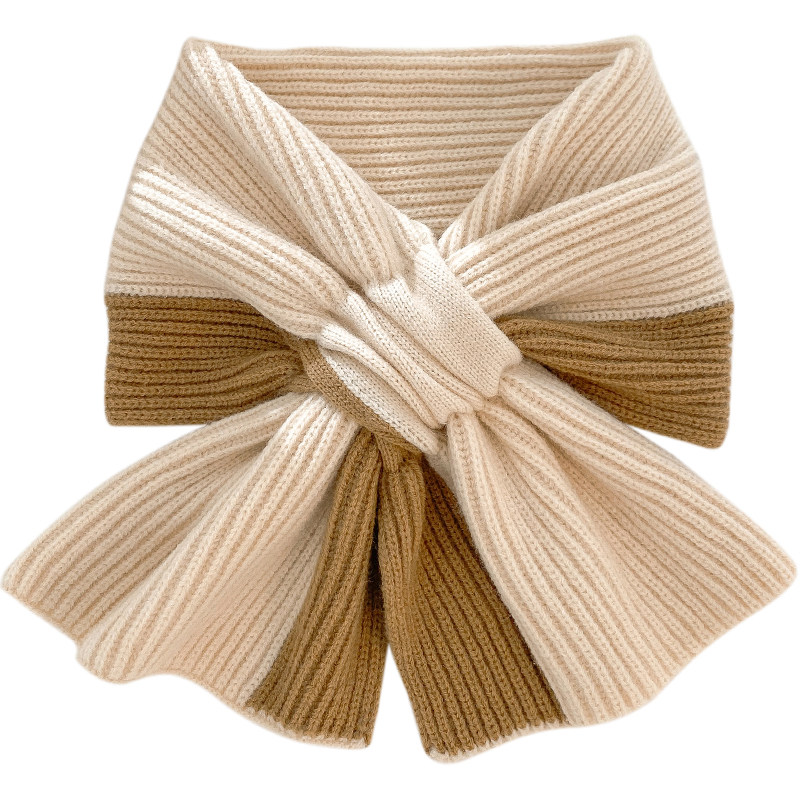 慵懒风围巾女秋冬韩版q百搭针织保暖交叉拼色冬天小围脖护颈网红