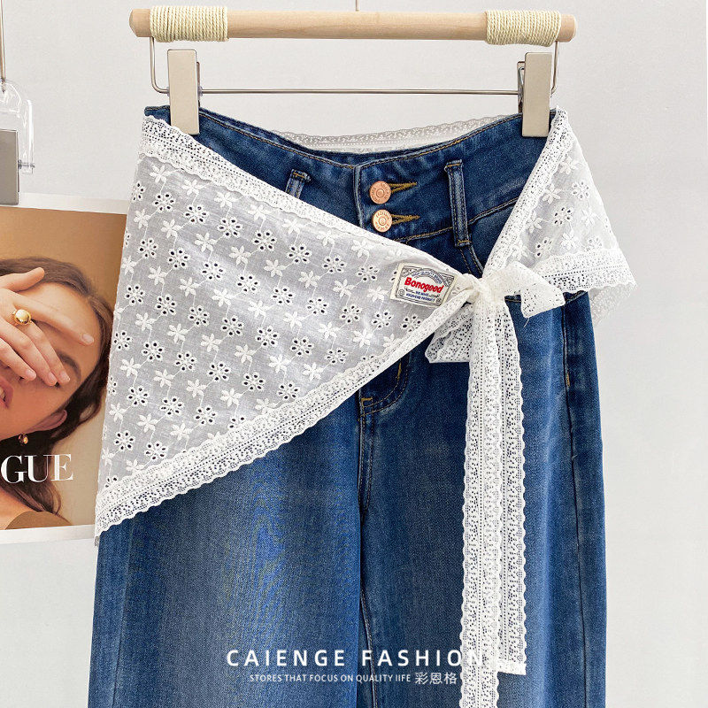 韩国芭蕾风蕾丝三角腰封配饰女春夏季新款叠穿半身裙短款绑系屁帘