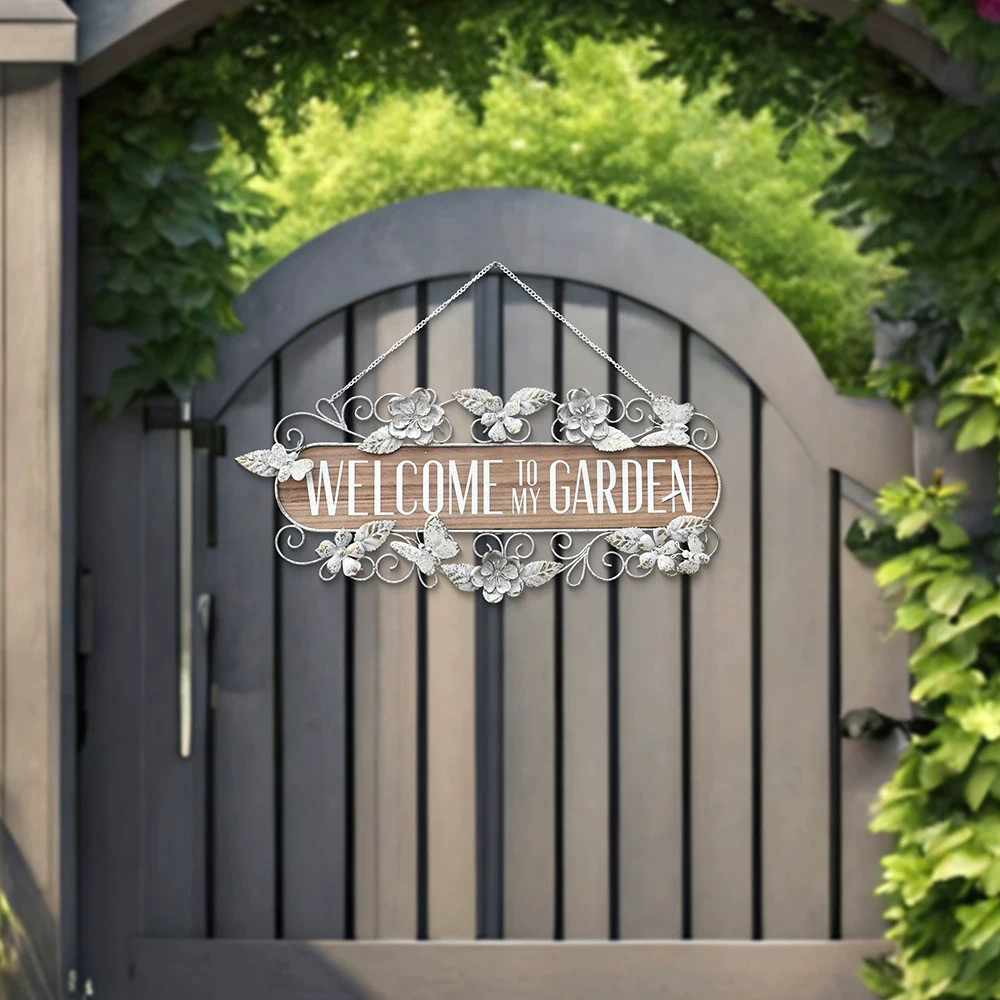 沐子哥SDYins风铁艺蝴蝶壁挂金属花园庭院挂牌手工工艺欢迎牌户外