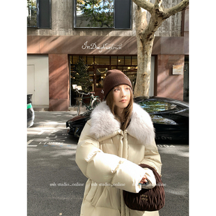 MLS 雪国暖舱 温婉气质冬季女90白鸭绒保暖收腰抽绳中长羽绒服