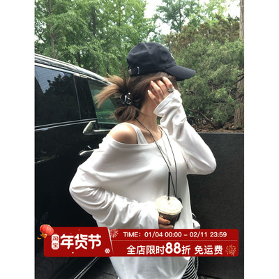 MLS 简约即高级 轻薄大圆领吊带罩衫两件套女夏季慵懒防晒长袖T恤