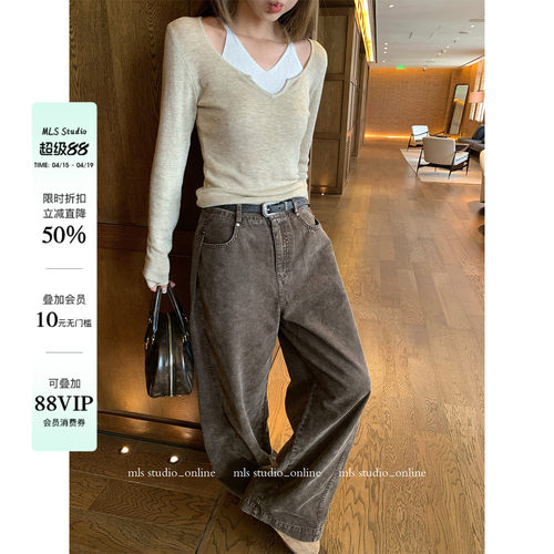 MLS 周末探险家 复古水洗直筒牛仔裤女春季宽松百搭休闲拖地长裤