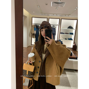 2025撞色连帽马甲两件套 V领廓形毛呢外套女秋冬新款 MLS 韩女范