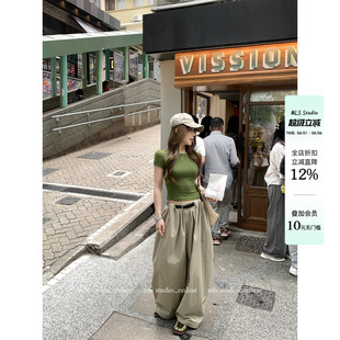 MLS ji简松弛2026春夏新款 女立体捏褶双色弯刀阔腿裤 出圈弯刀裤