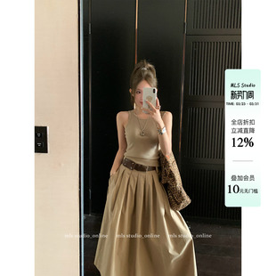 背心大摆长裙两件套女春夏半身裙套装 气质简约无袖 高知千金 MLS