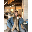 新款 冬季 女真貉子毛领90白鸭绒保暖牛仔羽绒服外套 暖绒牛仔 MLS