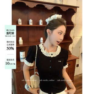 T恤女夏季 miu系花边领短袖 小众设计感甜美上衣 香草冰淇淋 MLS