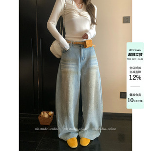 100棉复古烫钻宽松显瘦直筒裤 MLS 新款 2026春季 满天星 亮闪闪