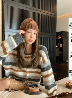 MLS软糯糯条纹镂空毛衣女