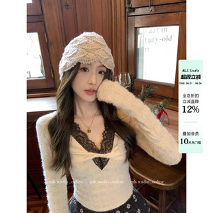 女撞色修身 MLS 蕾丝梦境 2026春夏新款 上衣扭结打底蕾丝衫