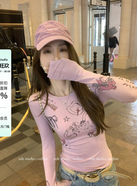 MLS 彩绘画廊 活力满满2026春夏新款上衣女彩绘印花烫钻蝴蝶结T恤
