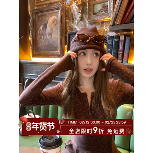 MLS 韩漫碎花 BM风圆领2025冬季新款小众超好看亨利领碎花打底衫