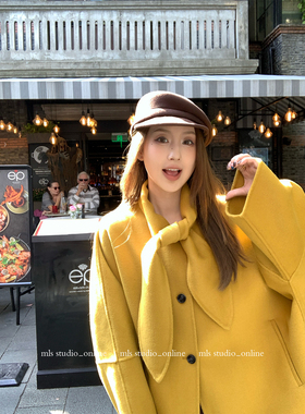 MLS 兔耳朵欧尼 贵感oni系带中长款大衣女冬新款今年流行毛呢外套