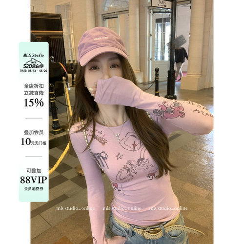 MLS 彩绘画廊 活力满满2026春夏新款上衣女彩绘印花烫钻蝴蝶结T恤