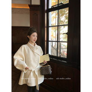 冬季 时髦欧尼2025新款 女100羊毛围脖系带厚毛呢外套 贵感lady MLS