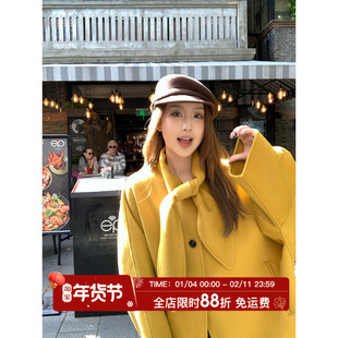 MLS 兔耳朵欧尼 贵感oni系带中长款大衣女冬新款今年流行毛呢外套