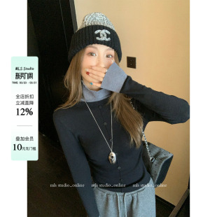 彩色乐谱 撞色拼接高领针织打底衫 层次感2026春季 女经典 新款 MLS