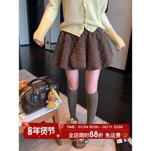 MLS 菱格圆舞曲 氛围美学家冬季女新品短裙菱格夹棉立体A字蓬蓬裙