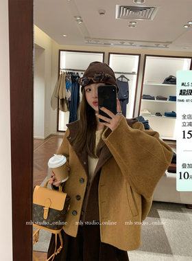 MLS韩女范毛呢外套+连帽马甲