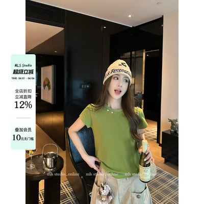 MLS 钉珠捕手 吸睛穿搭2026春夏新款上衣女钉珠多色显瘦短袖T恤