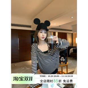 巴黎艺术家 吊带长袖 翻领撞色防晒罩衫 修身 T恤两件套 女秋新款 MLS