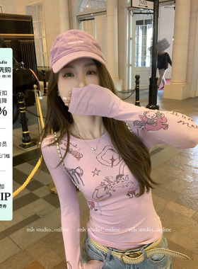 MLS 彩绘画廊 活力满满2026春夏新款上衣女彩绘印花烫钻蝴蝶结T恤