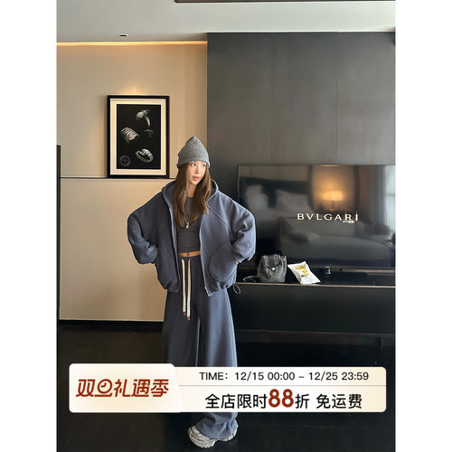 MLS 糯糯纸片人 糯米绒系列懒人三件套女秋冬新款休闲卫衣裤套装